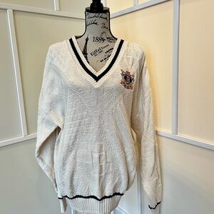 Boston Red Sox Classic V-Neck Sweater with Embroidered Crest - Cream